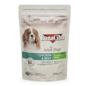 پوچ سگ های بالغ بوناسیبو طعم مرغ و گوشت در ژله