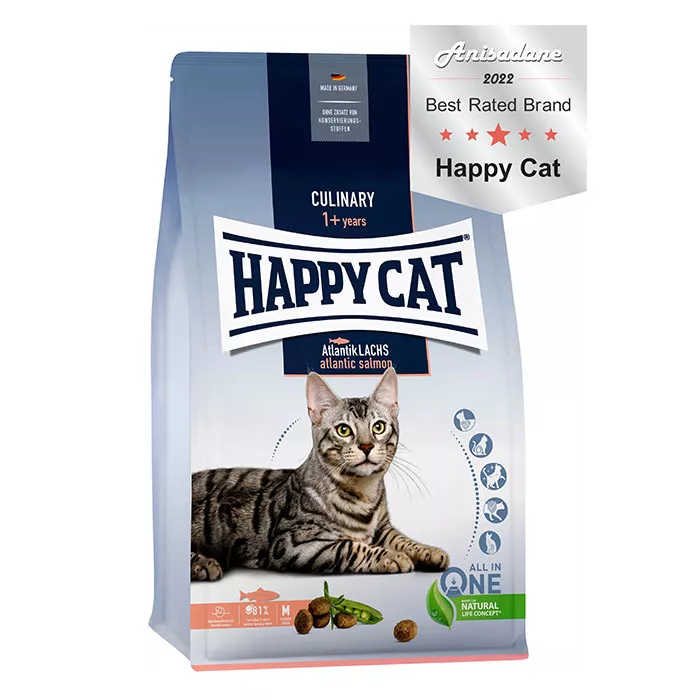 Adult-Atlantic-Salmon-1 غذای خشک گربه بالغ کولیناری سوپر پریمیوم طعم ماهی سالمون هپی کت (Culinary Atlantic Salmon) وزن 1/3 کیلوگرم - Image 1