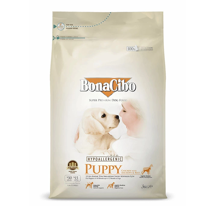 Puppy-with-Chicken-Rice غذا خشک توله سگ های حساس برای بهبود رشد طعم مرغ بوناسیبو (Puppy) 15کیلوگرم - Image 1