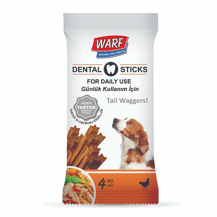 تشویقی-سگ-دنتال-وارف-طعم-مرغ تشویقی سگ از گوشت مرغ برای کاهش پلاک دندانی مدل دنتال وارف (Warf) 4 عددی - Image 1
