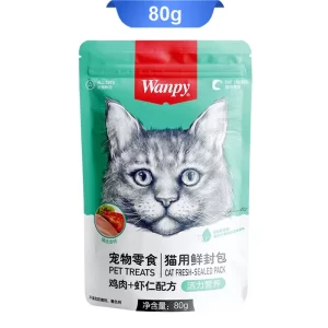 پوچ گربه ونپی با طعم مرغ و میگو (Wanpy) وزن 80 گرم