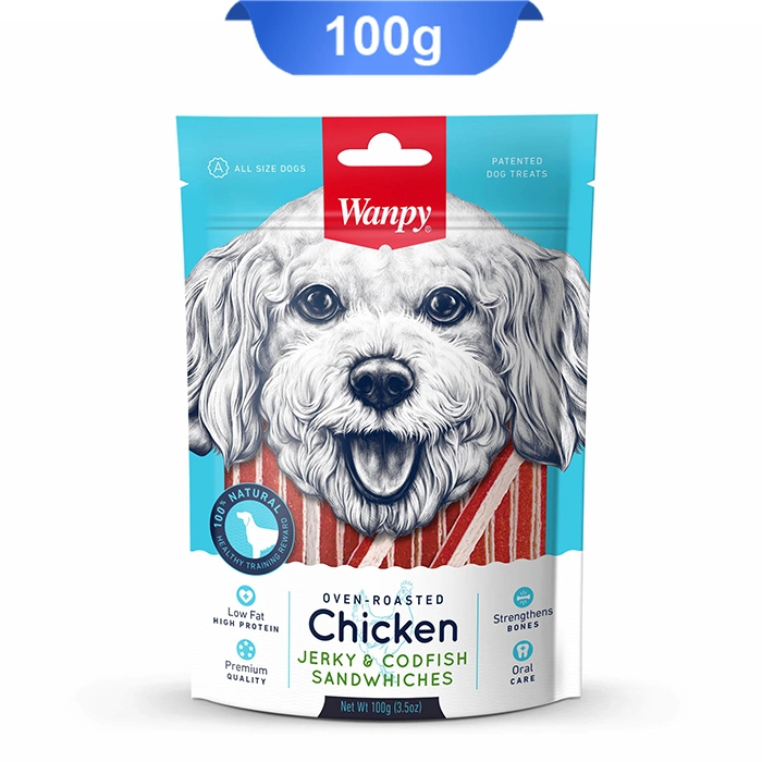 chicken_sandwich تشویقی سگ ونپی مدل ساندویچ طعم مرغ و ماهی وزن 100 گرم Wanpy Chicken & Codfish Sandwhiches - Image 1