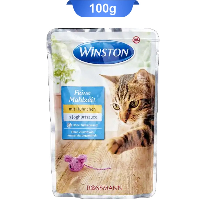 chicken پوچ گربه طعم مرغ در سس ماست وینستون (Winston) وزن 100 گرم - Image 1