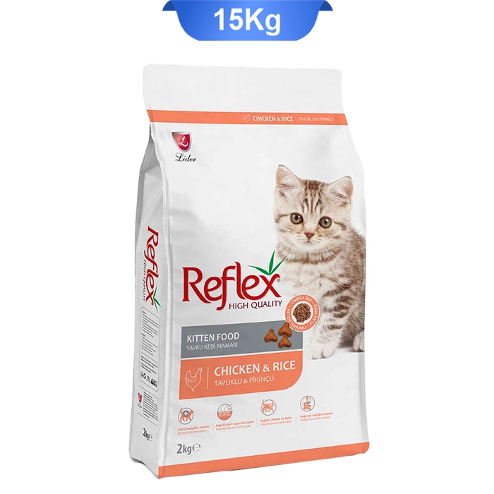 kitten15 غذای خشک بچه گربه طعم مرغ و برنج کیتن رفلکس وزن 15 کیلوگرم kitten Reflex - Image 1