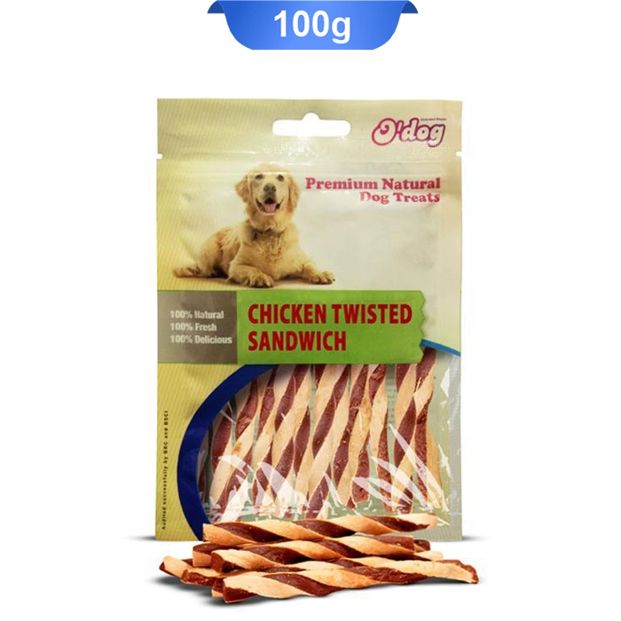 sandwich تشویقی سگ طعم مرغ مدل دورپیچ ساندویچی اداگ (O DOG) وزن 100 گرم کد 104038 - Image 1