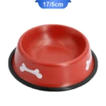 ظرف آب و غذای سگ و گربه از جنس استیل رنگی طرح استخوان قطر 17/5 سانتی متر کد 106046