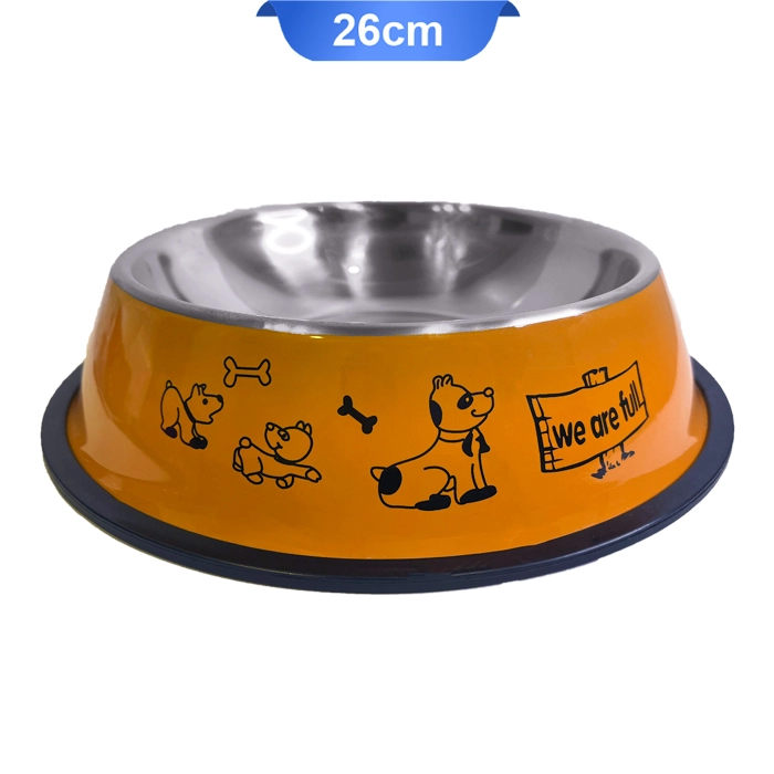 full ظرف آب و غذا پت استیل رنگی مدل (We are Full) قطر 26 سانتی متر کد 106058 - Image 1