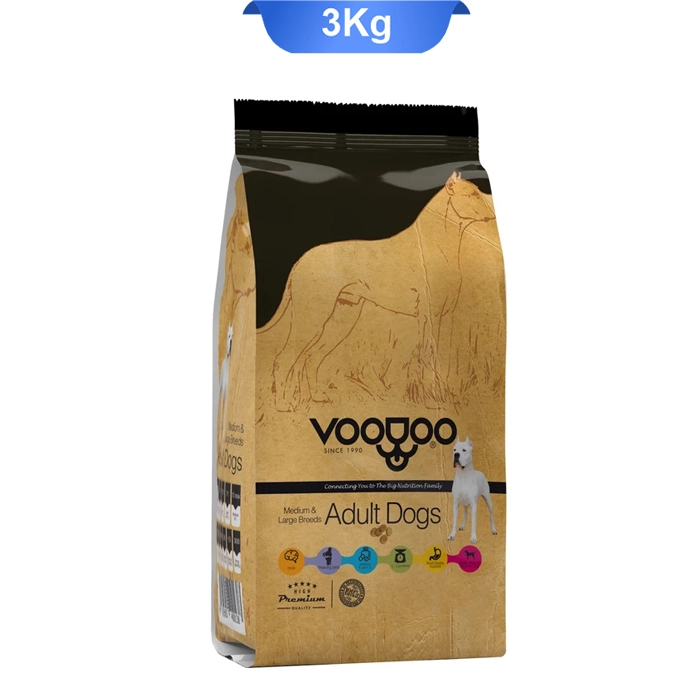 large3 غذای خشک سگ بالغ نژاد متوسط و بزرگ طعم مرغ و ماهی و برنج وودو (VooDoo) وزن 3 کیلوگرم - Image 1