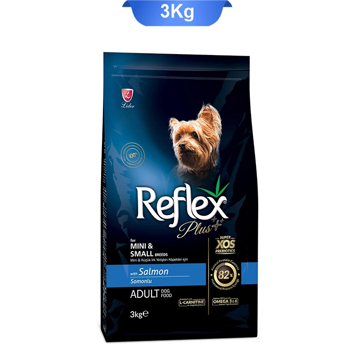 mini_small_salmon غذای خشک سگ بالغ نژاد کوچک و خیلی کوچک طعم سالمون مدل مینی اسمال رفلکس پلاس (Reflex) وزن 3 کیلوگرم - Image 1