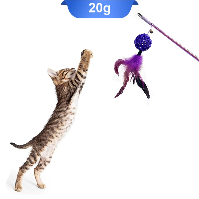 mileie_hasiri_par اسباب بازی میله ای گربه به همراه پر و توپ حصیری و زنگوله کد 106072 - Image 1