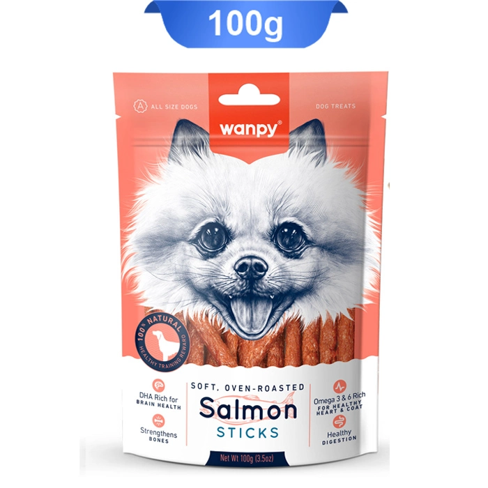 salmon_navari تشویقی سگ ونپی مدل استیکی طعم سالمون وزن 100 گرم Wanpy Salmon Sticks - Image 1