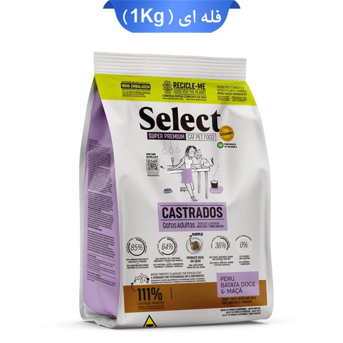 sterilised_fale غذای خشک گربه عقیم شده سلکت پریمیوم مونلو (زیپ کیپ فله ای) طعم بوقلمون + سیب زمینی وزن 1 کیلوگرم - Image 1