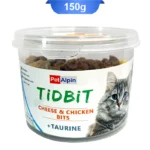 تشویقی سطلی گربه حاوی تائورین طعم مرغ و پنیر تیدبیت (Taurine) وزن 150 گرم کد 105044