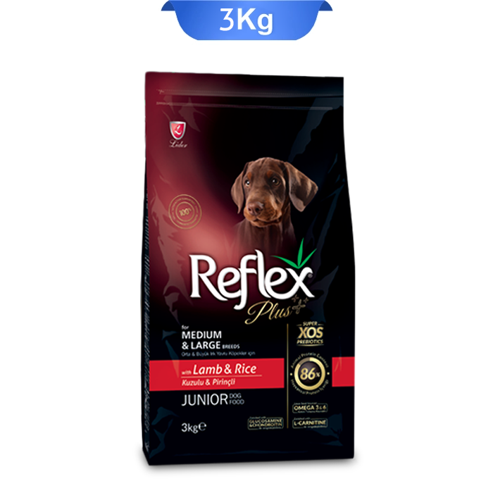 10 غذا خشک سگ پاپی نژاد متوسط و بزرگ رفلکس پلاس وزن 3 کیلوگرم Junior Medium & Large Breed Lamb & Rice - Image 1