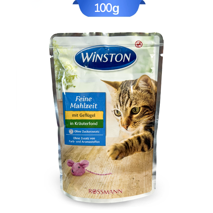 28 پوچ گربه با طعم مرغ و گیاهان معطر وینستون (Winston) وزن 100 گرم کد103053 - Image 1