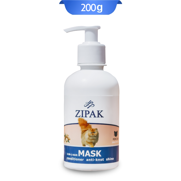 image-of-zipak-cat-hair-mask-and-anti-knot-weighing-200-grams-with-a-picture-of-a-cat-on-the-packaging تصویر ماسک و ضدگره مو گربه زیپک وزن 200 گرم که روی بسته بندی آن تصویر گربه است.