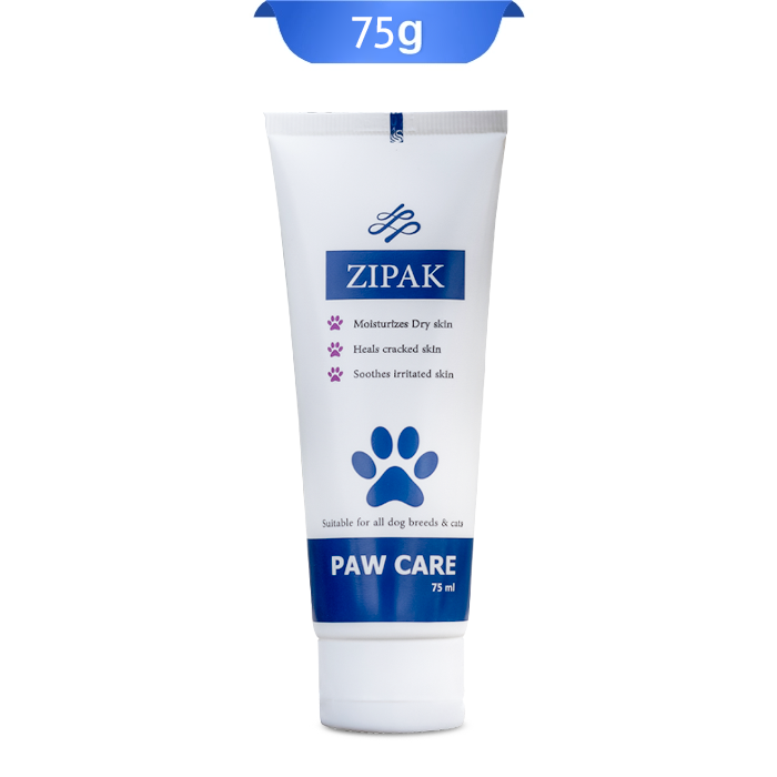 zipak-softening-cream-for-dogs-and-cats کرم نرم کننده دست و پا سگ و گربه زیپک 75 میلی گرم که بسته بندی آن آبی است.