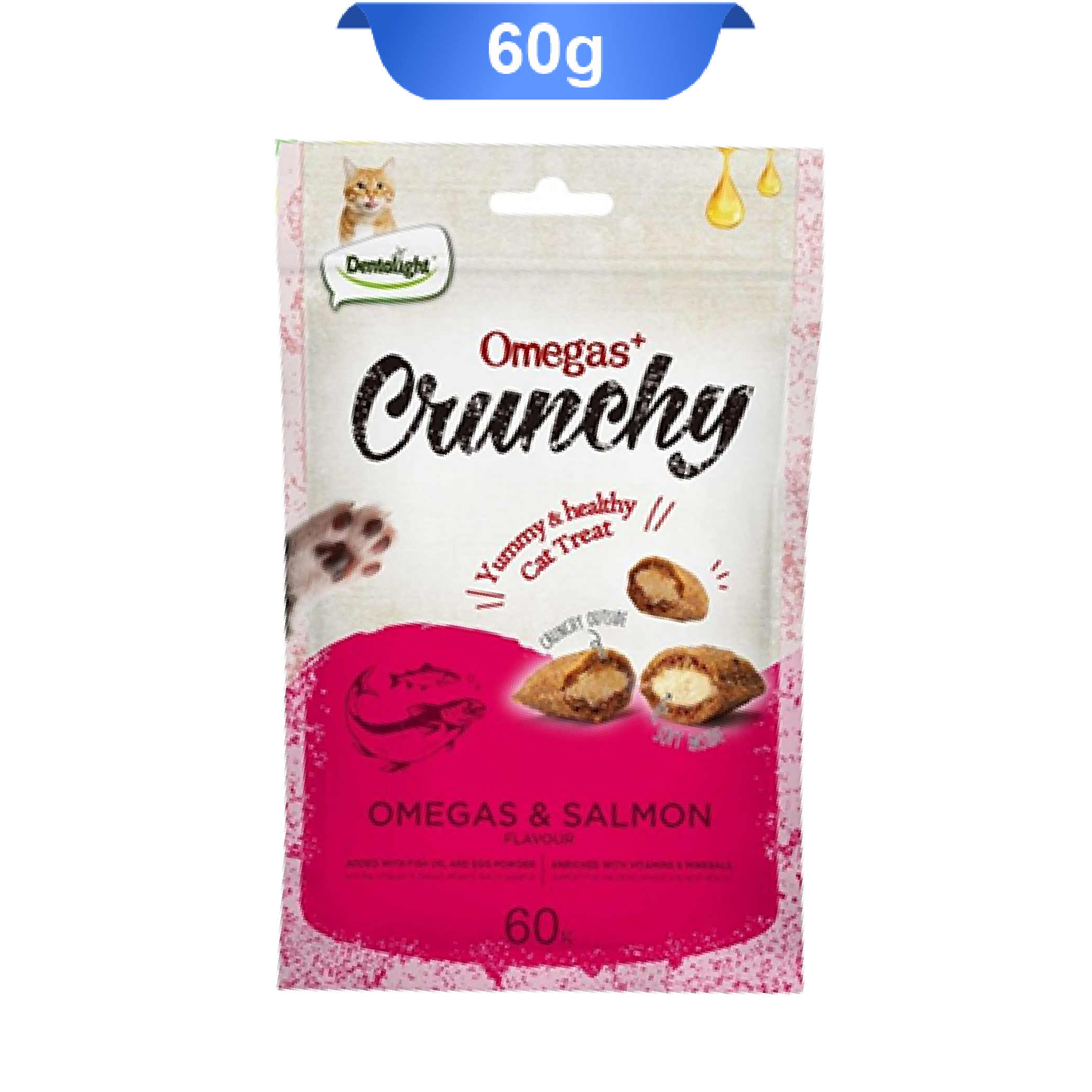 dentalight-omegas-crunchy تشویقی گربه امگا پلاس دنتالایت طعم سالمون وزن 60 گرم