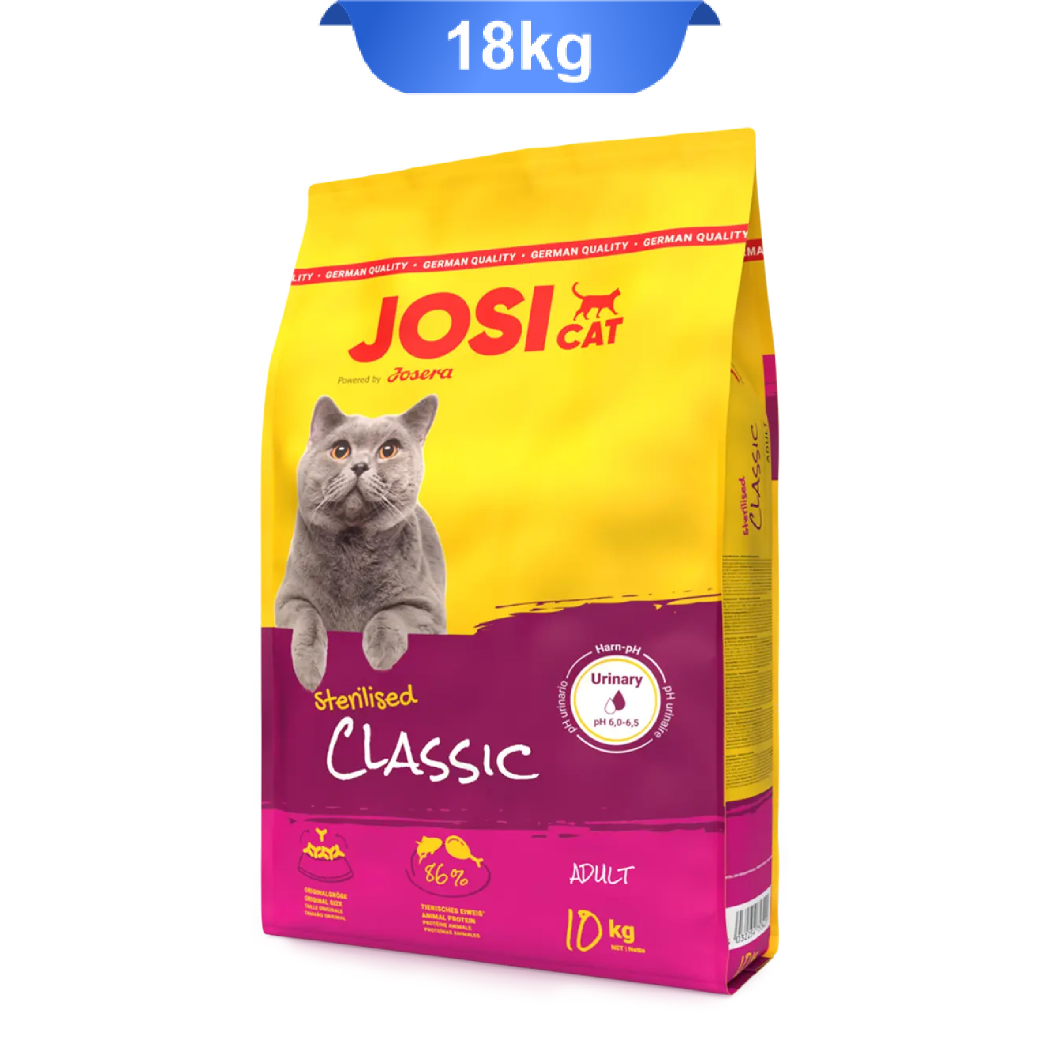josicat-sterilised-classic-18k غذا خشک گربه بالغ عقیم جوسی کت طعم سالمون و مرغ وزن 18 کیلوگرم
