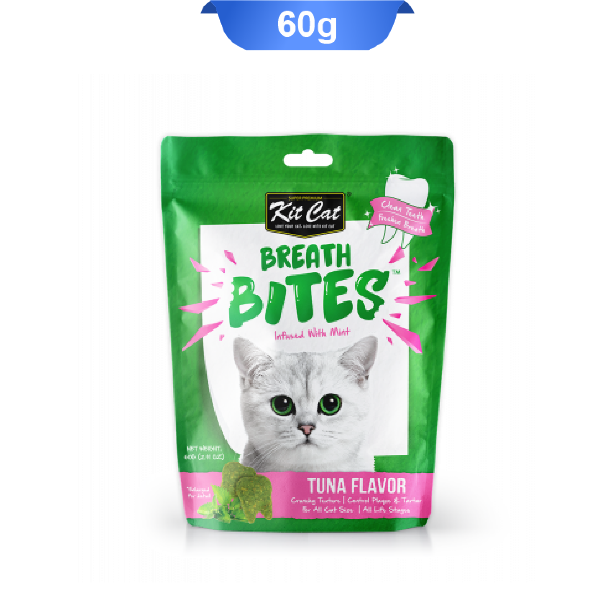 kitcat-breath-bites-tuna-flavor-60g تشویقی دنتال گربه کیت کت طعم ماهی تن وزن 60 گرم