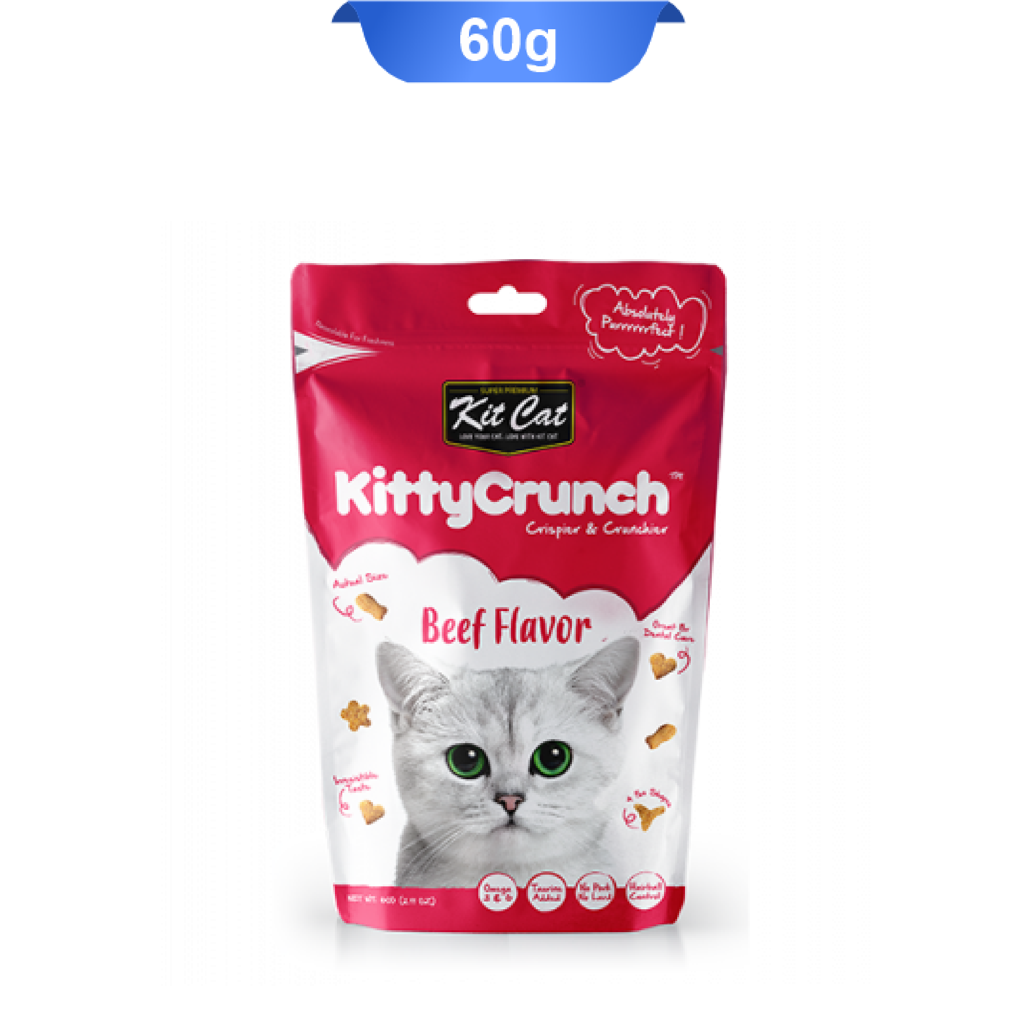 kitcat-kittycrunch-beef-flavor-60g تشویقی کرانچی گربه کیت کت طعم گوشت وزن 60 گرم