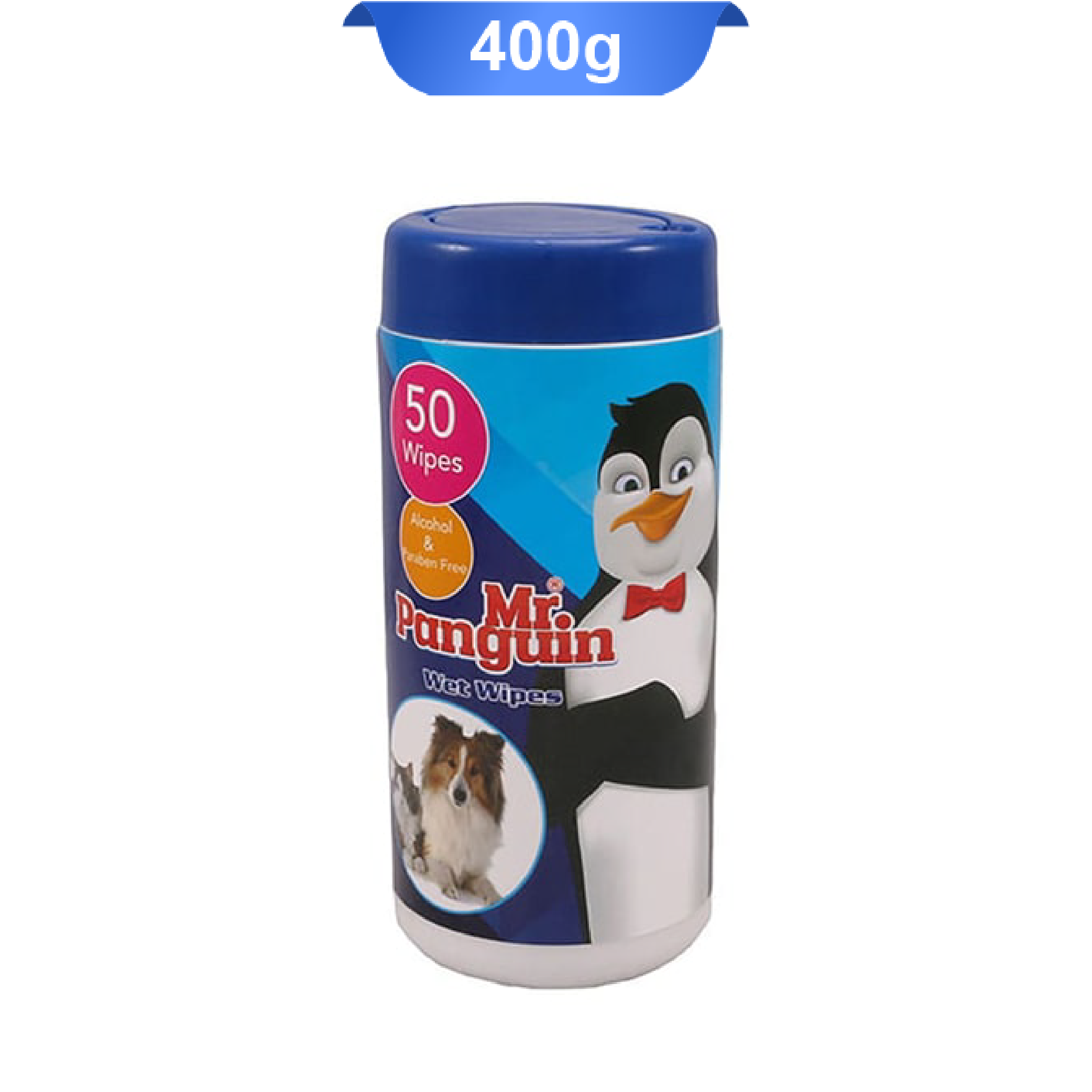 mr-penguin-wet-wipes دستمال مرطوب سگ و گربه مستر پنگوئن مدل استوانه ای 50 عددی Mr.Penguin Wet Wipes - Image 1