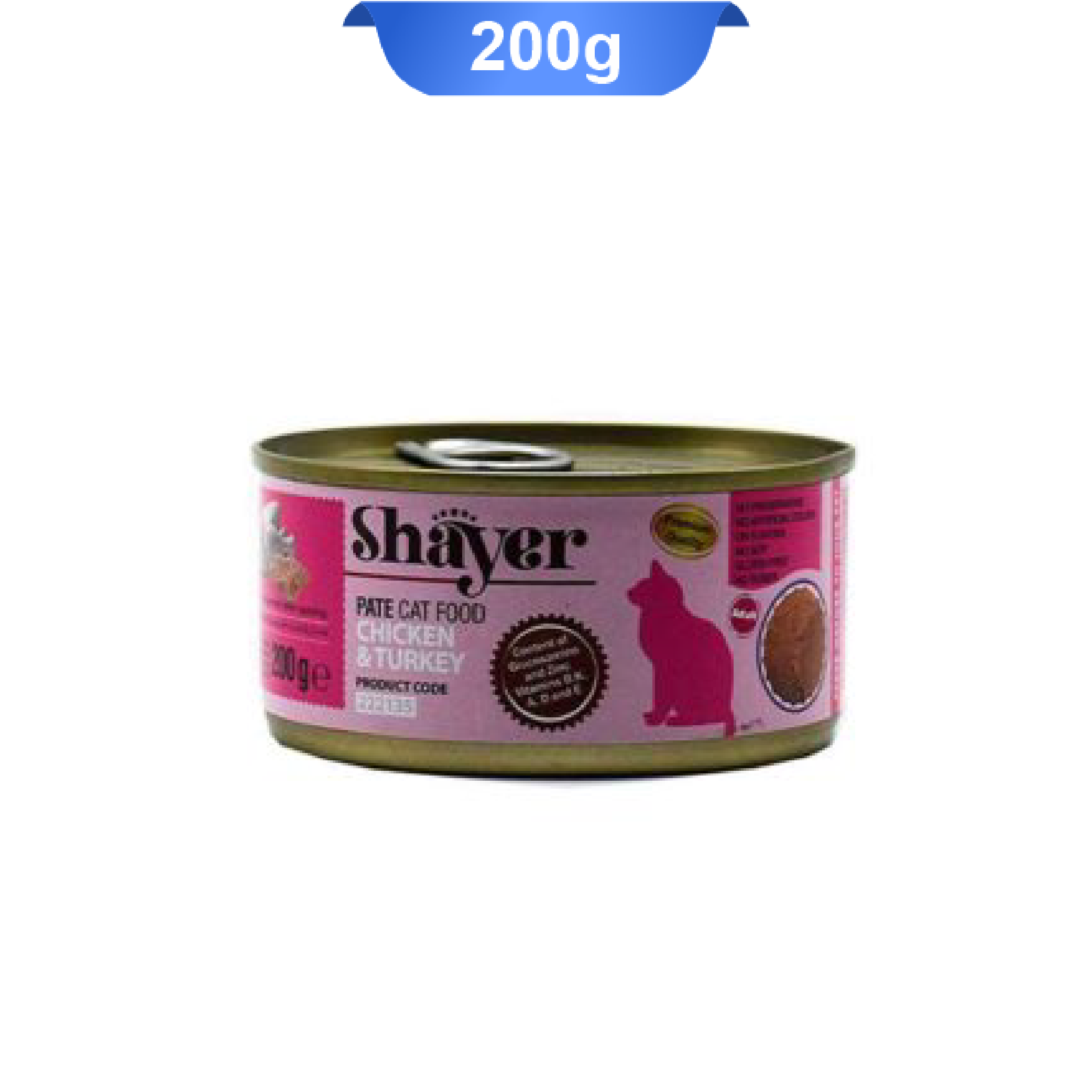 shayer-pate-cat-food-chicken-and-turkey-200g کنسرو گربه شایر طعم مرغ بوقلمون پته وزن 200 گرم