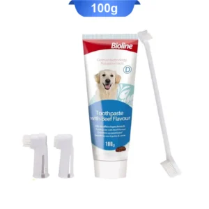 ست مسواک و خمیر دندان سگ بایولاین وزن 100 گرم