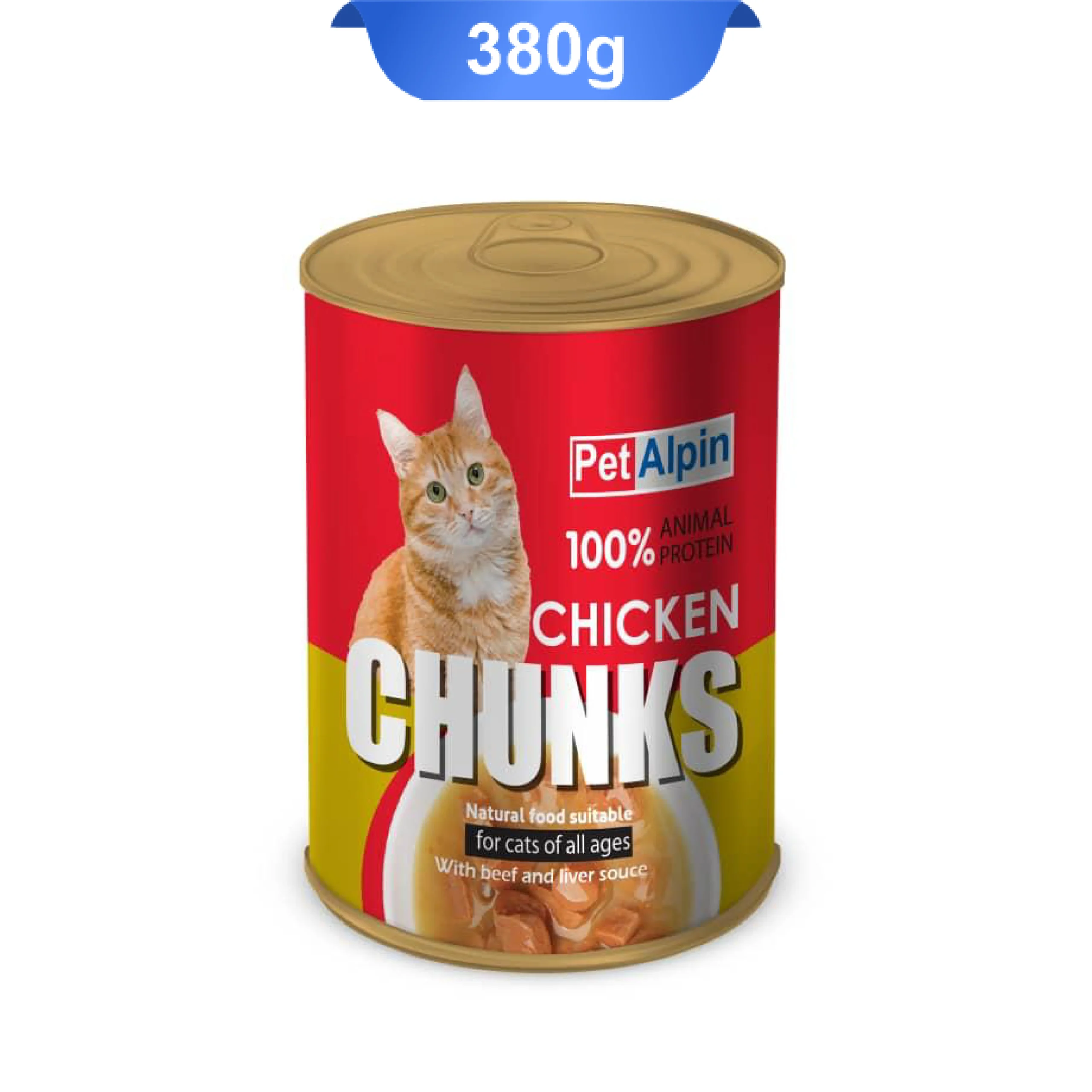 petalpin-chicken-chunks-with-beef-and-liver-souce-380g کنسرو گربه پت آلپین مدل چانک طعم مرغ در سس گوشت و جگر وزن 380 گرم