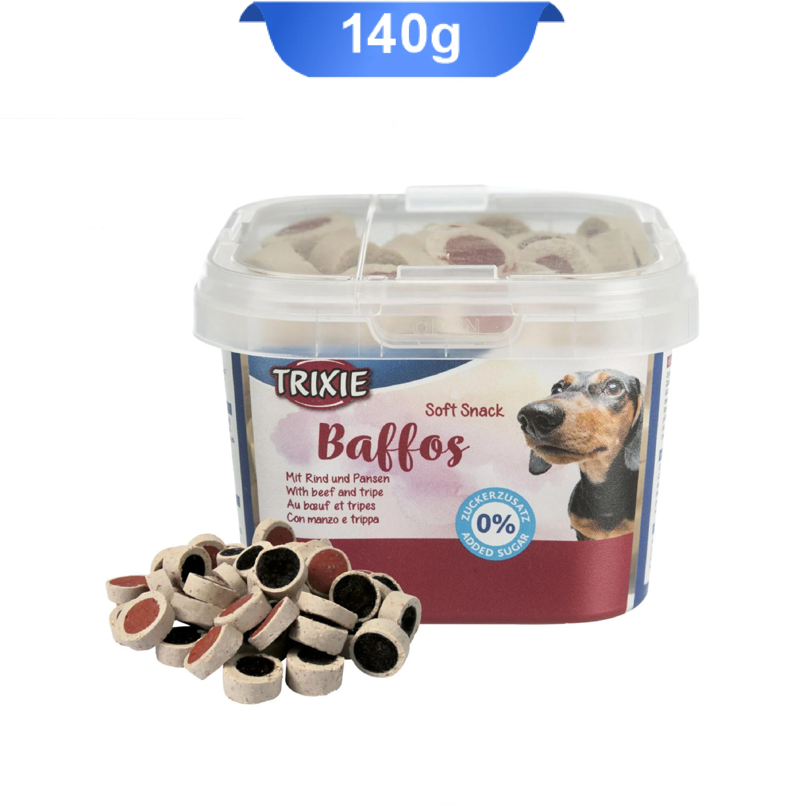 trixie-soft-snack-baffos-140g تشویقی سگ سطلی تریکسی طعم گوشت گاو و سیرابی وزن 140 گرم