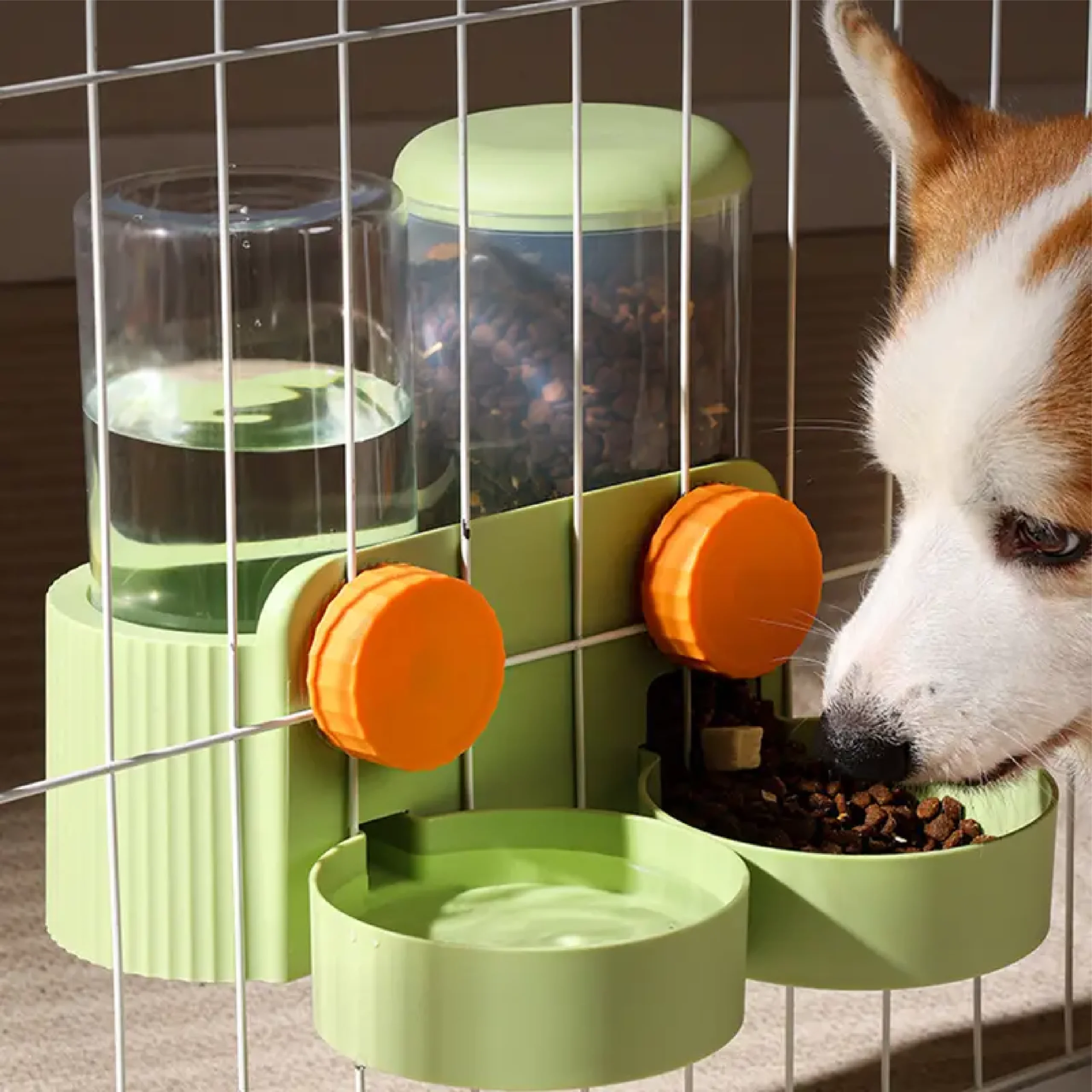 automatic-dog-cage-feeder-and-waterer-set ظرف غذا و آب خوری اتوماتیک قفس سگ حجم 1000 میلی لیتر Automatic Dog Cage Feeder And Waterer set - Image 1