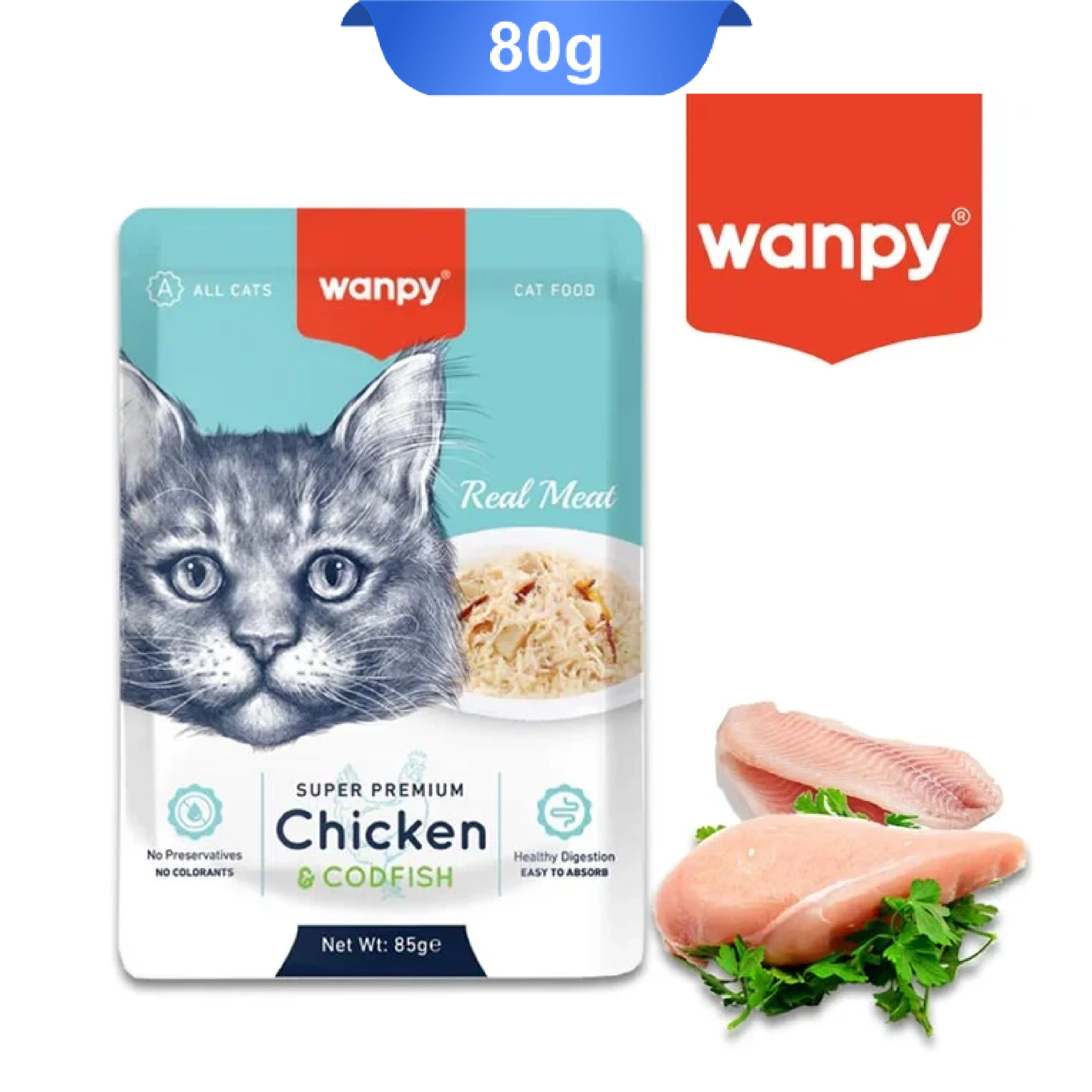 pouch-wanpy-chicken-codfish-85g پوچ ونپی گربه طعم مرغ و ماهی کاد فیش در ژله وزن 85 گرم wanpy Fillet in Jelly Chicken & Codfish - Image 1