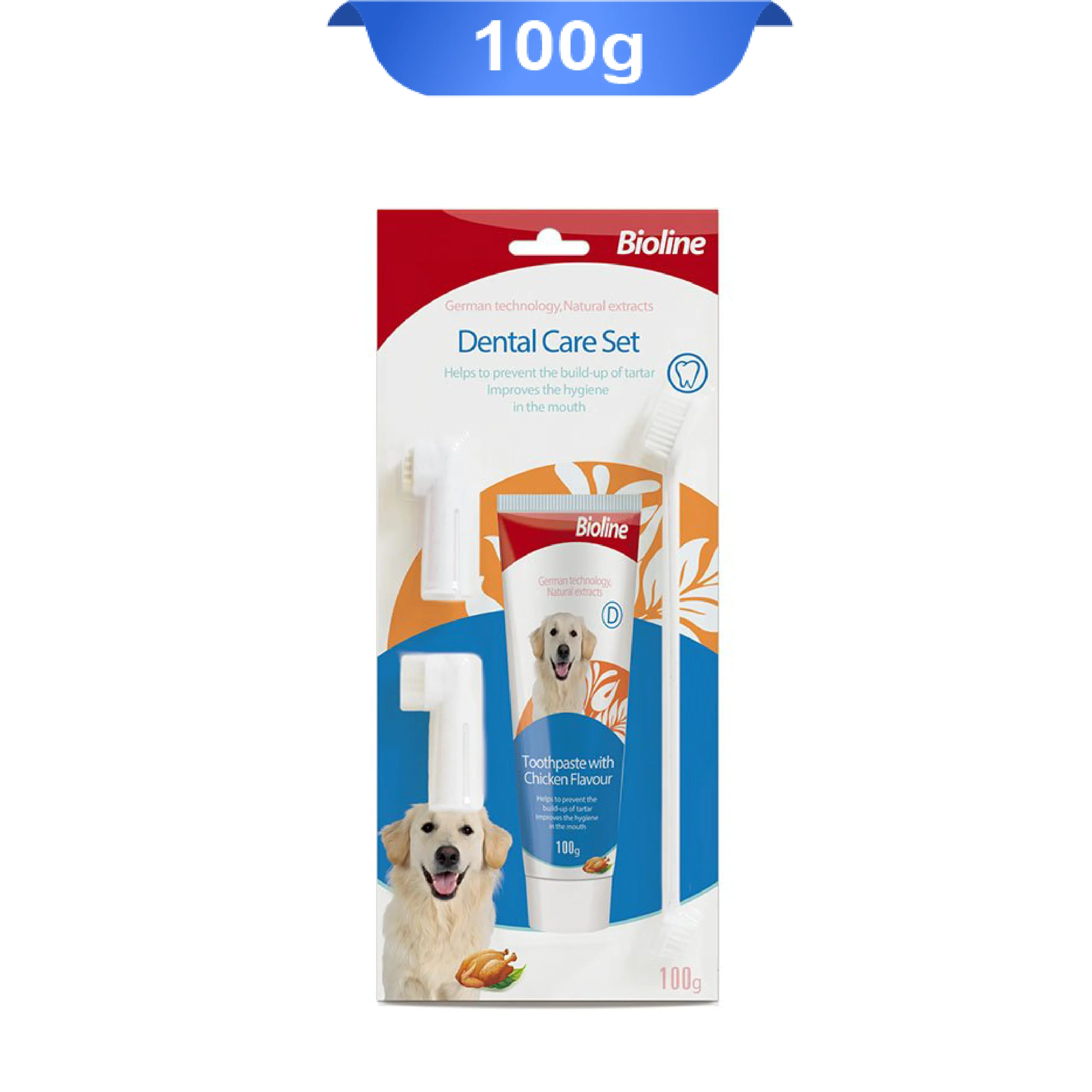 toothpaste-with-chicken-flavor ست خمیر دندان مسواک سگ بایولاین طعم مرغ وزن 100گرم Bioline toothpaste with Chicken Flavor - Image 1
