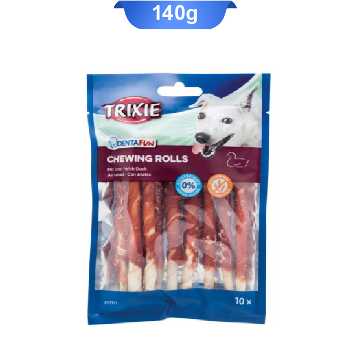 trixie-dental-chewing-sticks-with-duck تشویقی جویدنی تریکسی استیکی با رول اردک Trixie Dental Chewing Sticks with Duck 140g - Image 1