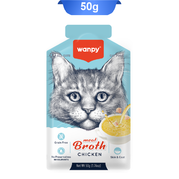 wanpy-cat-meat-broth-chicken-50g سوپ گربه ونپی طعم مرغ وزن 50 گرم Wanpy Meat Broth - Image 1