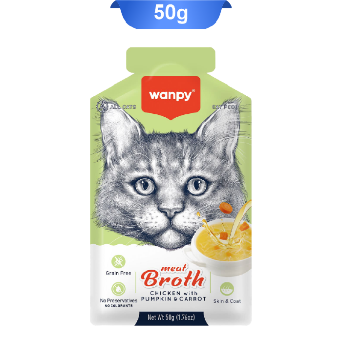 wanpy-cat-meat-broth-chicken-pumpkin-carrot-50g سوپ گربه ونپی طعم مرغ و کدو حلوایی و هویج