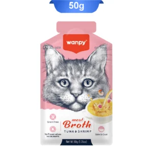 سوپ گربه ونپی طعم ماهی تن و میگو با بسته بندی صورتی وزن 50 گرم | Wanpy Meat Broth