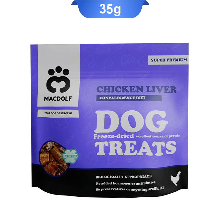 Macdolf-Adult-Dog-Freez-dried-Treat-With-chicken-liver-35gr تشویقی سگ مک دولف طعم جگر مرغ وزن 35 گرم Macdolf Dog treats - Image 1
