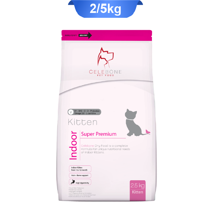 celebone-cat-super-premium-indoor-kitten-2.5kg غذا خشک بچه گربه سلبن سوپر پرمیوم وزن 2.5 کیلوگرم - Image 1