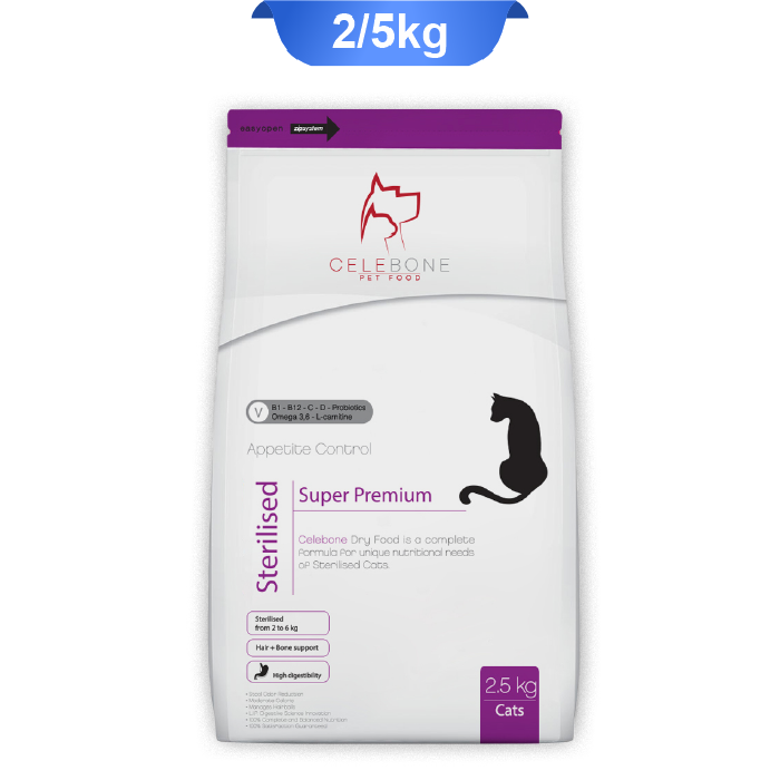 celebone-cat-super-premium-sterilised-2.5kg غذا خشک گربه عقیم سلبن سوپر پرمیوم وزن 2.5 کیلوگرم - Image 1