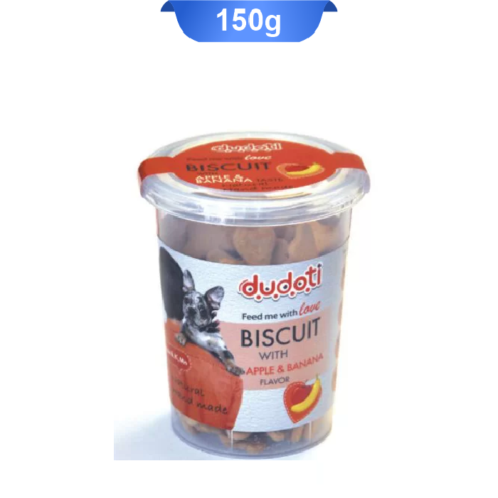 dudoti-dog-biscuit-with-apple-banana-flavor-150g تشویقی بیسکوییتی سگ دودوتی طعم سیب و موز وزن 150 گرم Dudoti Dog Biscuit - Image 1