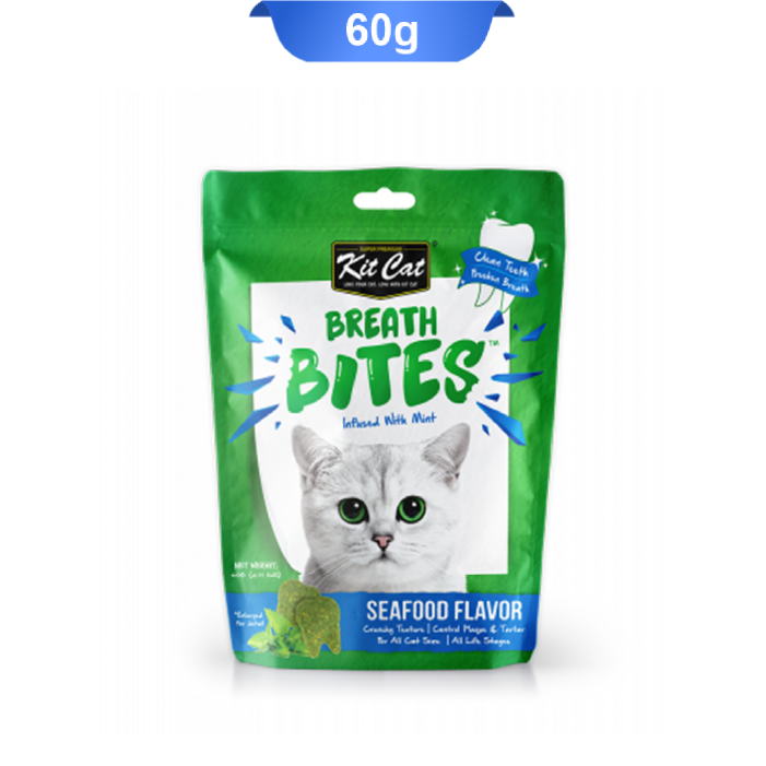 kitcat-breath-bites-seafood-flavor-60g تشویقی دنتال گربه کیت کت طعم دریایی وزن 60 گرم - Image 1