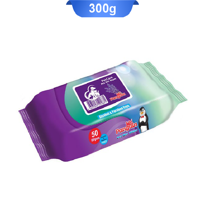 mr-panguin-wet-wipes-01-02 دستمال مرطوب حیوانات مستر پنگوئن رایحه لوندر 50 عدد - Image 1