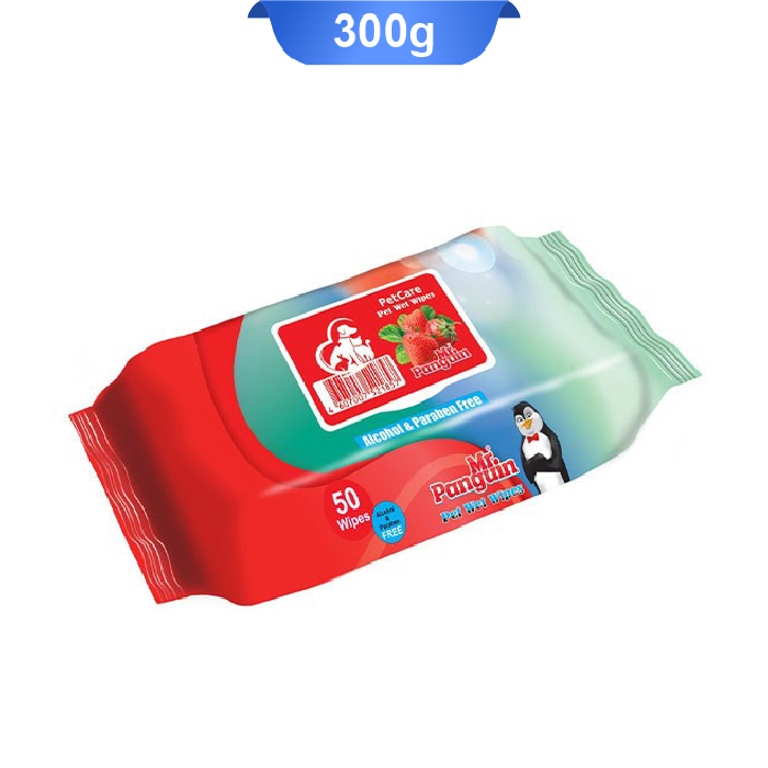 mr-panguin-wet-wipes-01-03 دستمال مرطوب حیوانات مستر پنگوئن رایحه توت فرنگی 50 عدد - Image 1