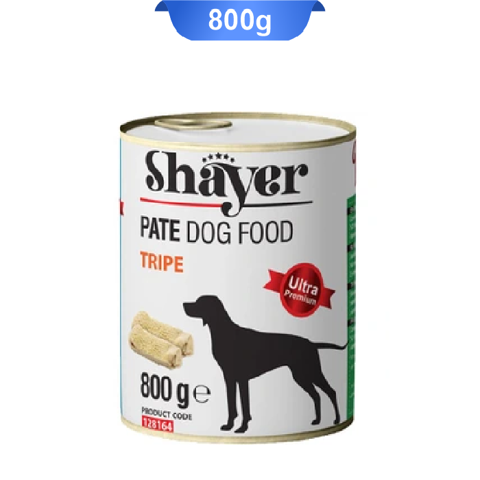 shayer-pate-dog-food-tripe-800g کنسرو شایر سیرابی کنسرو با تصویر سگ و سیرابی