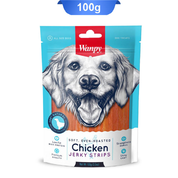 wanpy-chicken-jerky-strips-100g تشویقی سگ ونپی نواری طعم مرغ وزن 80 گرم Wanpy Chicken Jerky Strips - Image 1
