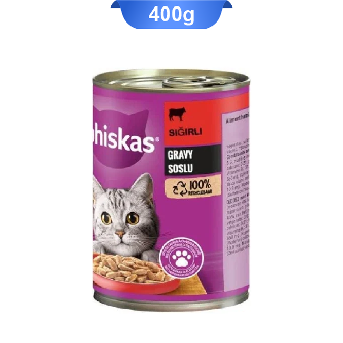 whiskas-beef-400g کنسرو گربه بالغ ویسکاس طعم گوشت گاو وزن 400 گرم - Image 1