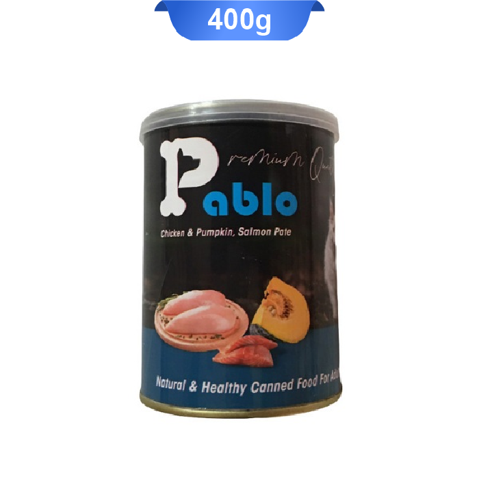 pablo-chicken-pumpkin-salmon-pate-400g کنسرو گربه بالغ پابلو طعم مرغ و سالمون و کدو تنبل وزن 400 گرم - Image 1