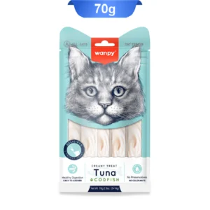 بستنی گربه ونپی طعم ماهی تن و کدفیش بسته آبی 5 عددی | Wanpy Creamy Treat Tuna & Codfish