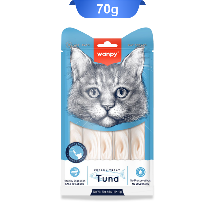 wanpy-creamy-lickable-treats-with-tuna-for-cats-70g بستنی ونپی گربه طعم ماهی تن بسته 5 عددی آبی | Wanpy Creamy Treat Tuna